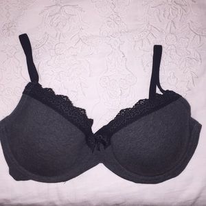 Gray with black lace bra